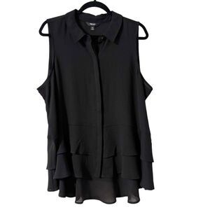 Simply Vera Vera Wang XXL black sleeveless collar hidden button front peplum tie